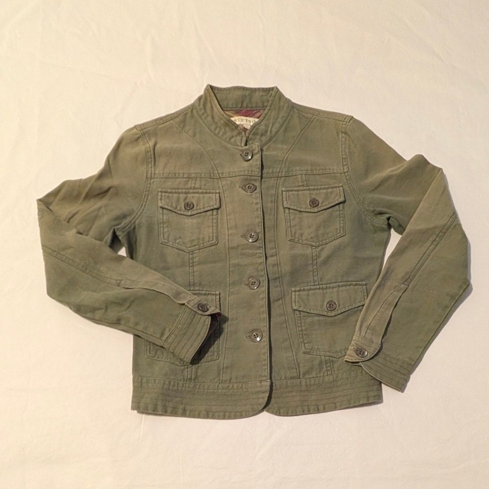 Stetson Womens Olive Green Utility Jacket Plaid Lined Western Yoke Size S